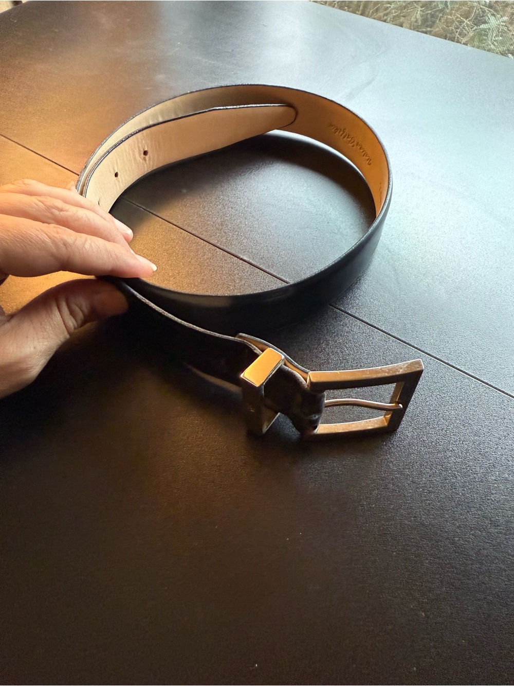 Calvin Klein Black Leather Belt with Silver Buckle size small